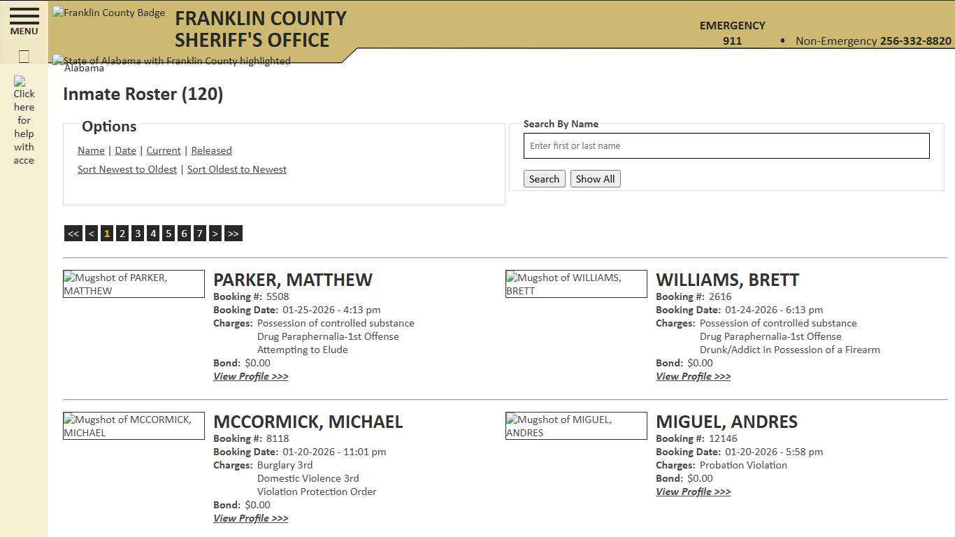 Inmate Roster - Current Inmates Booking Date Descending - Franklin County AL Sheriff's Office